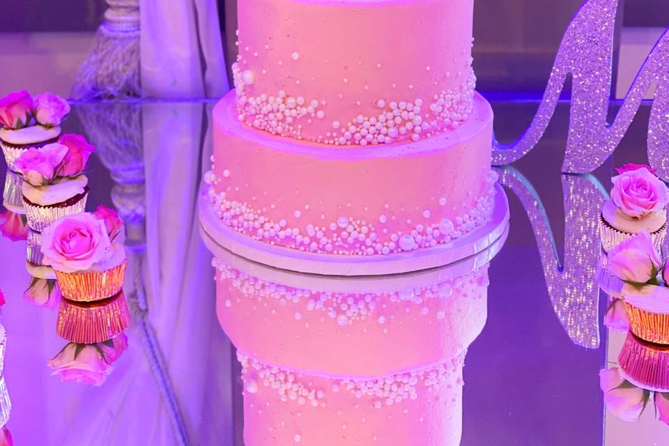 Three tier pink cake