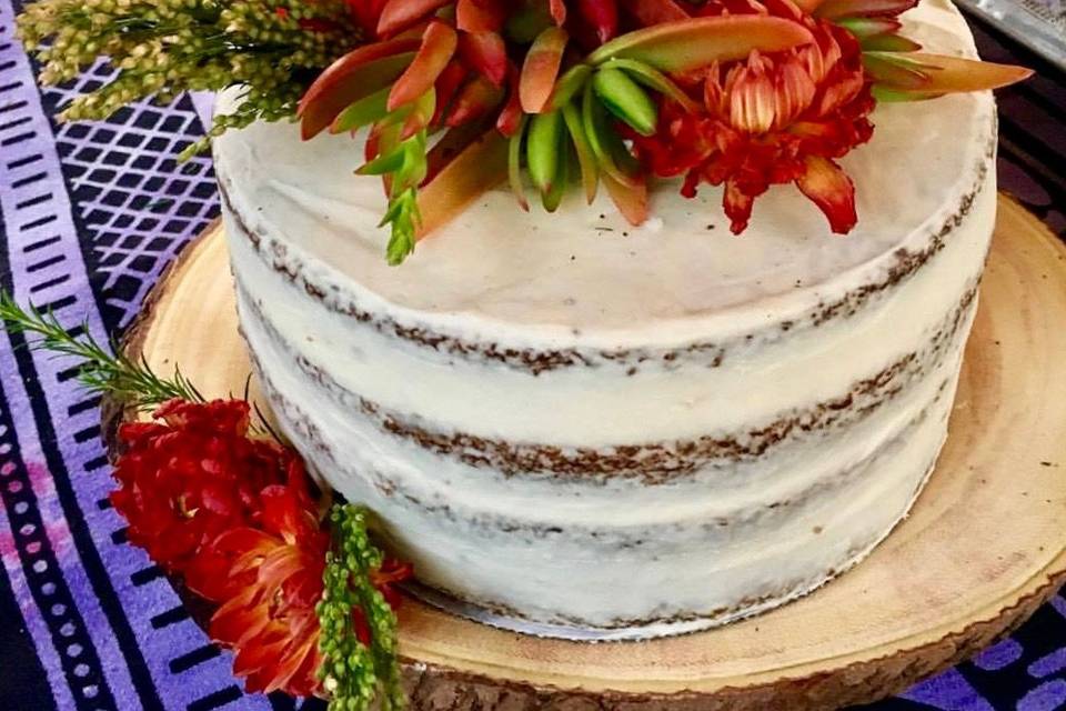 Floral naked wedding cake