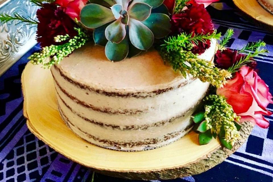 Floral naked wedding cake