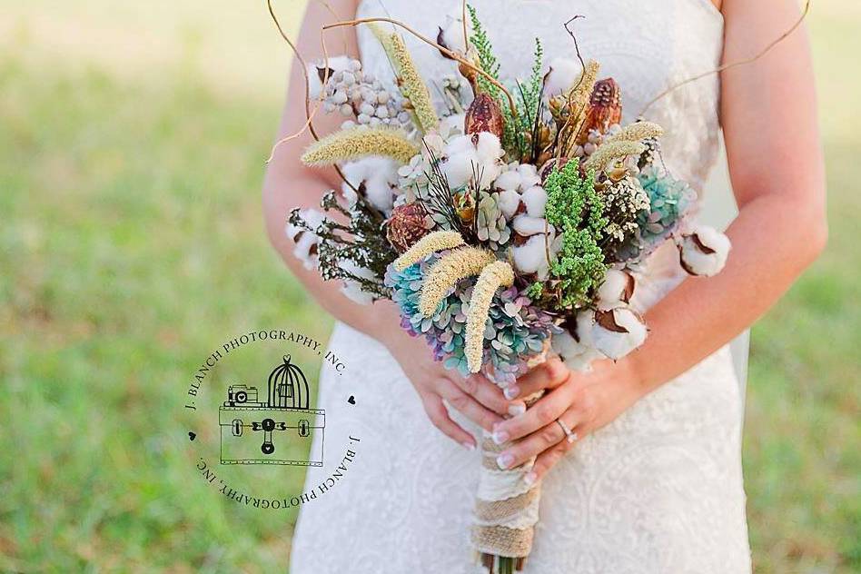 The bride holding her bouquet