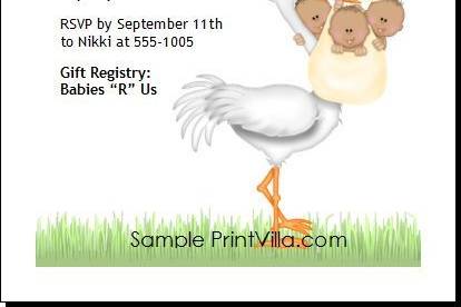 Stork Baby Shower Invitation
Choice of Single, Twins or Triplets
Choice of Skin Color