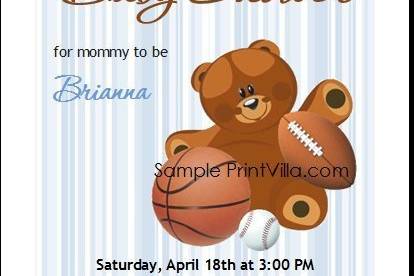 Sports Teddy Bear Baby Shower Invitation