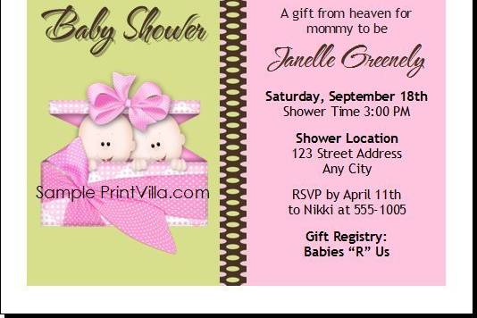 Pink Gift from Heaven Baby Shower Invitation
Choice of Single, Twins or Triplets
Choice of Skin Color
