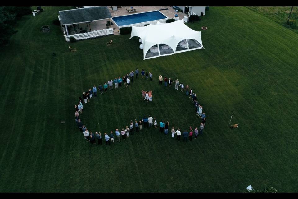 Drone shot from the Packer wedding with all the guest included. September 9, 2017.