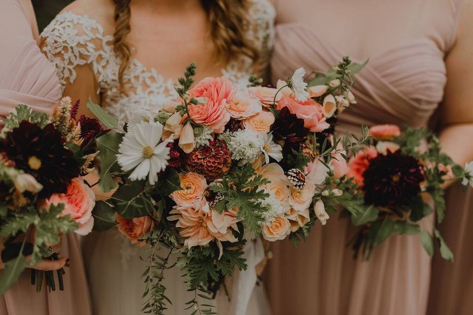 Fall dahlias and garden roses