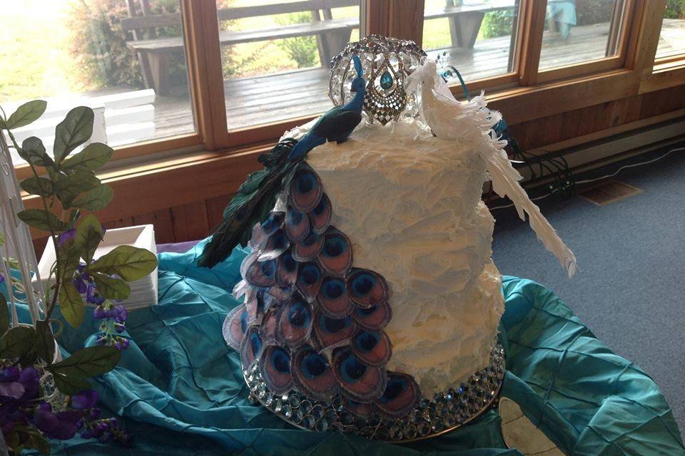 Peacock wedding cake we provided, all made from scratch,   the feathers were edible