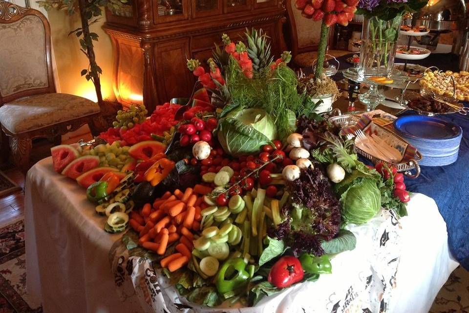 Fruit and vegetable cascade.  reception for a high school graduation party