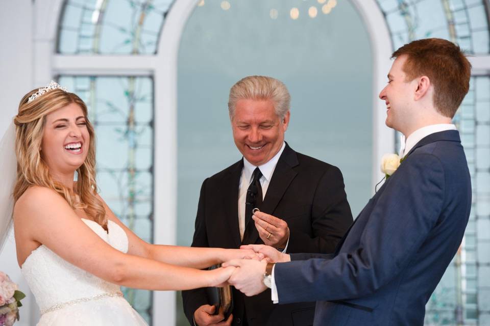 Sharing laughs at the wedding