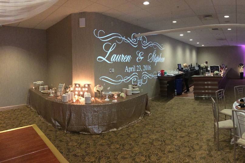 Panoramic Pic of Uplighting and Monogram Projection