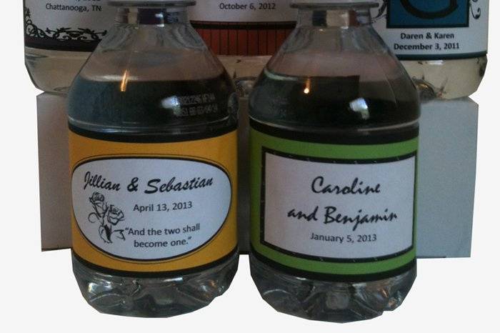 8 oz. Personalized bottle water can include your wedding information with several label styles to choose from.