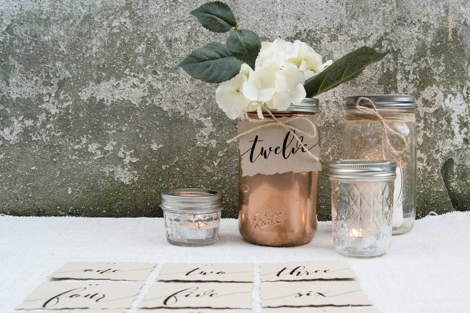 Mason jar tie on table numbers