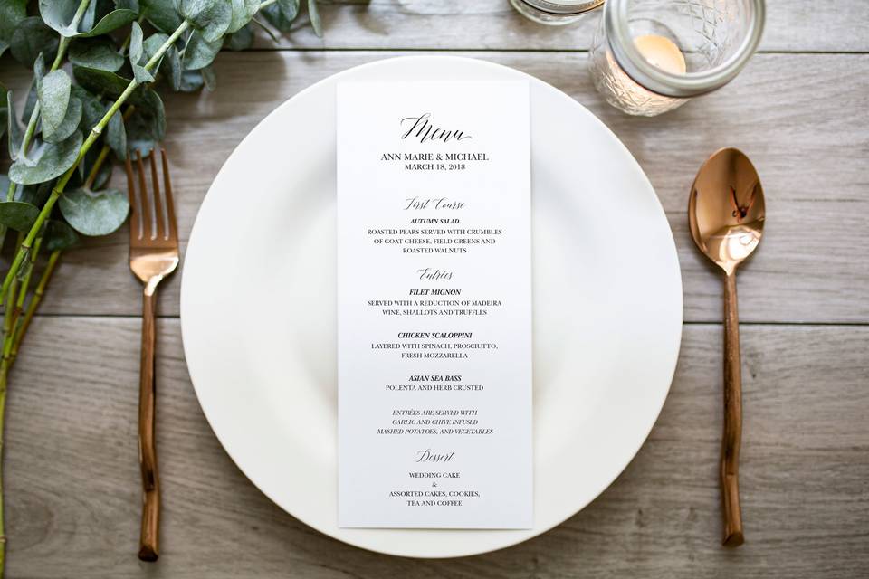 Ann Marie wedding menu