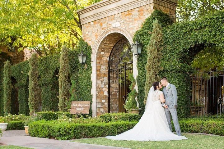 Newlyweds kissing