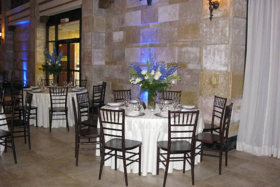 Table setup with flower centerpiece