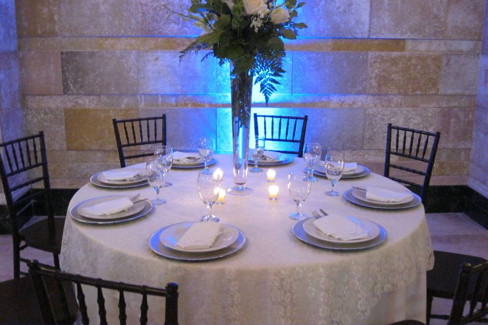 Table setup with flower centerpiece