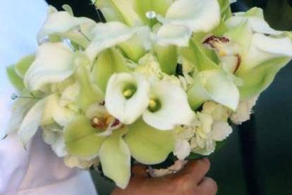 Bouquet of Green Cymbidium Orchids, White Callas, and Bling