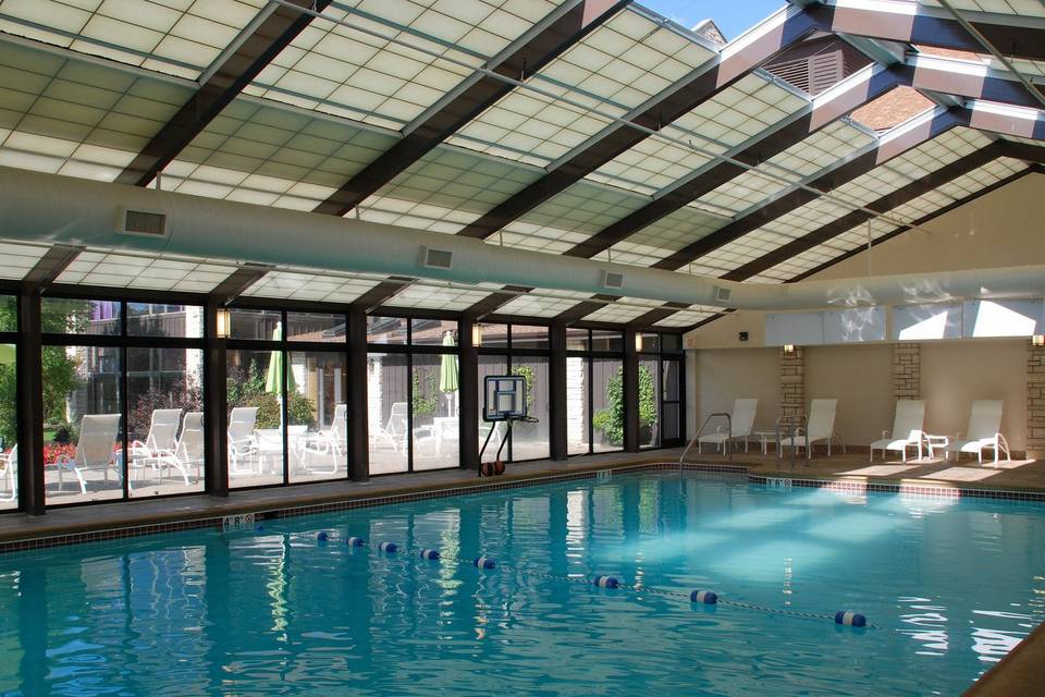 Take a dip in our indoor pool with retractable roof any time of the year