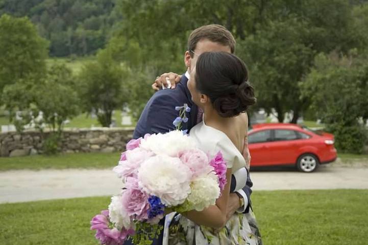 Newlyweds embracing each other