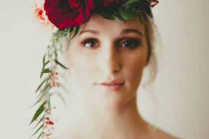 Bridesmaid with flower head dress