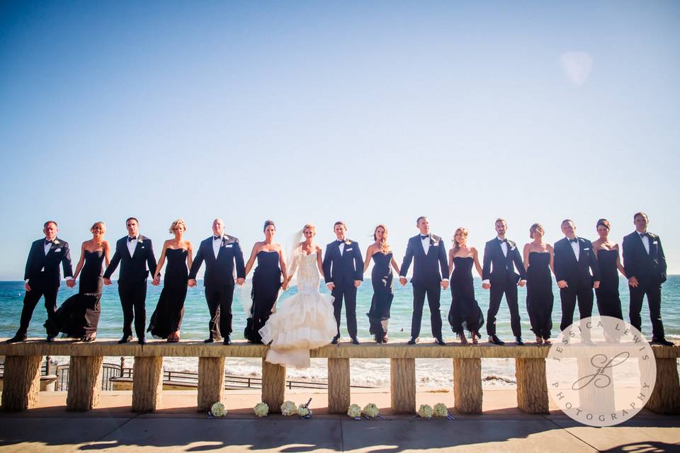 The couple with the bridesmaids and groomsmen