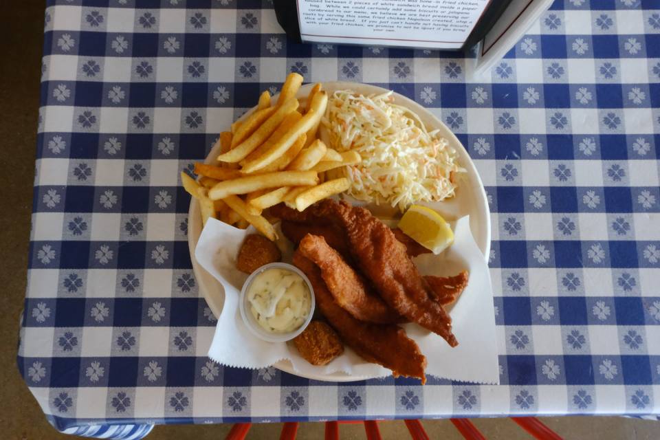 Catfish Plate with Fries, Slaw