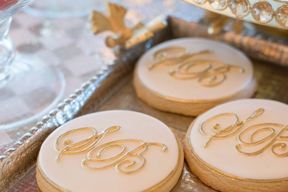 Vintage club wedding - candy & cookie barcustom cookies by: fine art cookies
