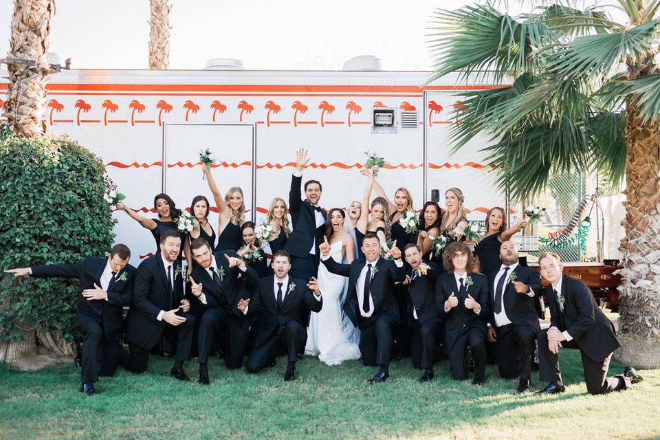 White and green palm springs wedding