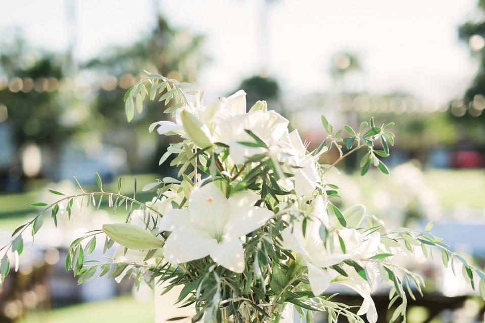 White and green palm springs wedding