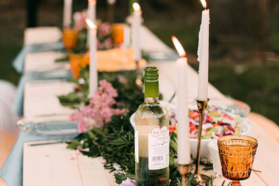 Table with peach and blue