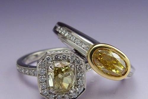 Fancy color diamond engagement rings.