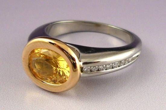 Golden sapphire and diamonds.