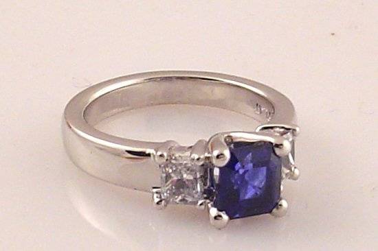 Sapphire and diamond engagement ring in platinum.