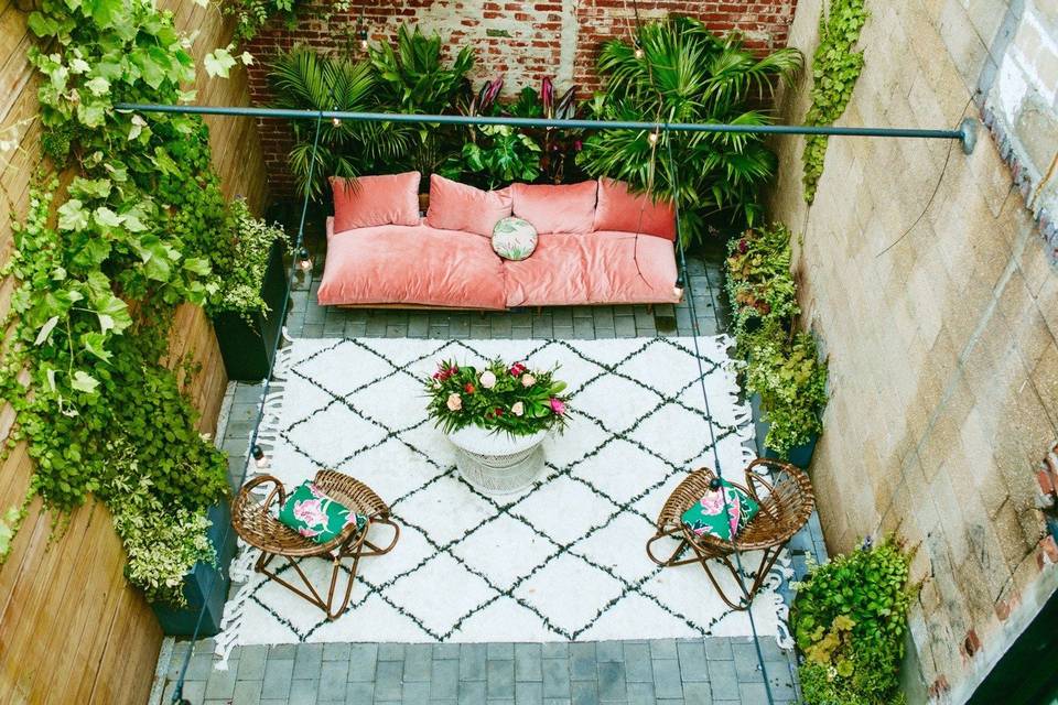 Patio surrounded with plants
