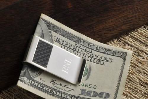 Silver moneyclip with initials engraved for a special touch