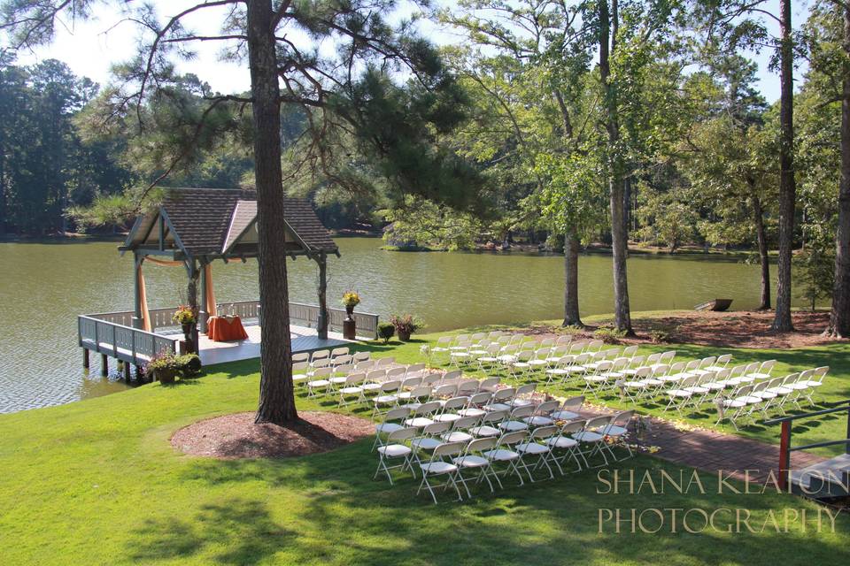 Lakefront wedding setup