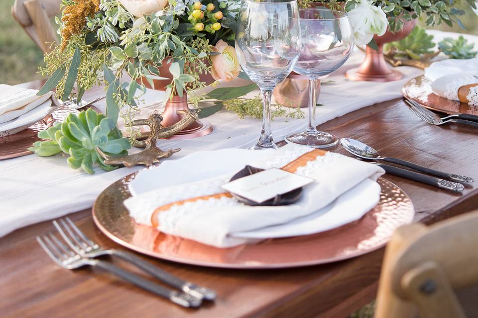 Table setup with flower centerpiece