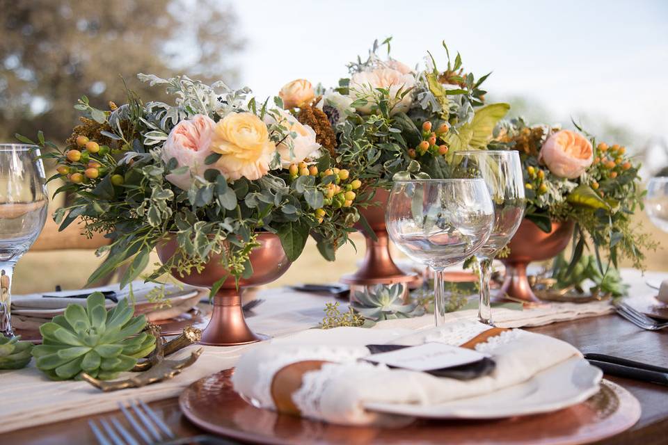 Copper and succulent table setup