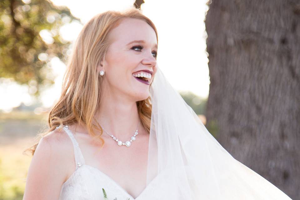 Happy bride with bouquet