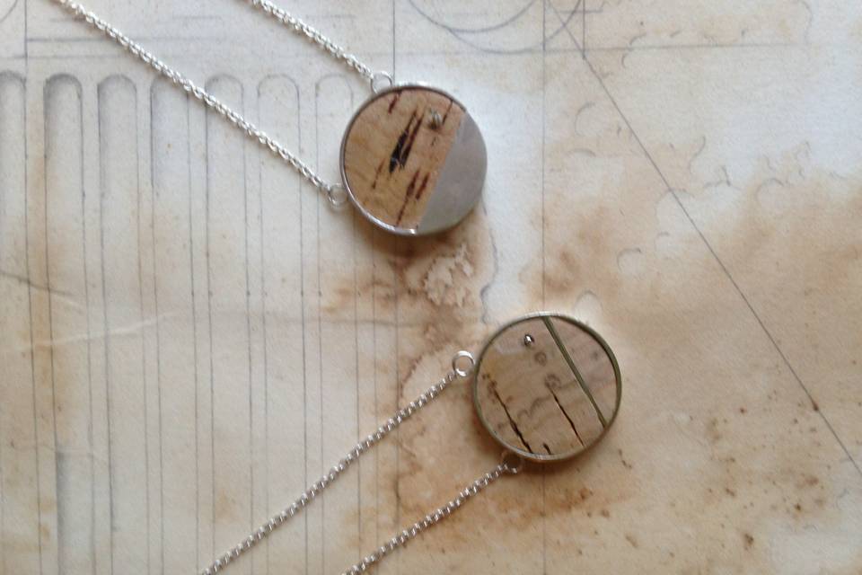 Cork and Silver pendants
