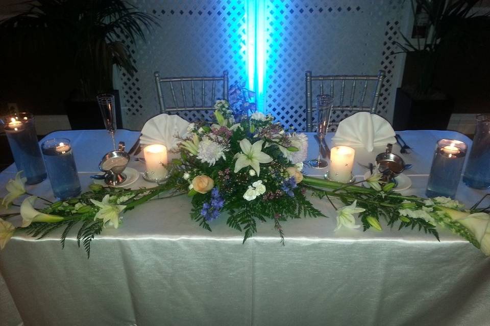 Table setup with flower centerpiece