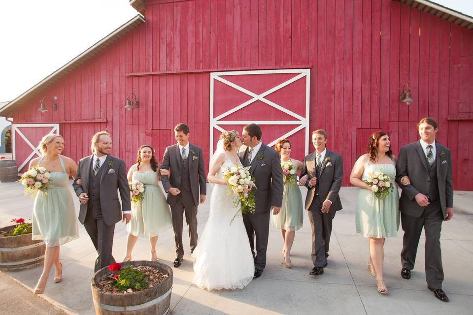 Wedding attendants with the couple