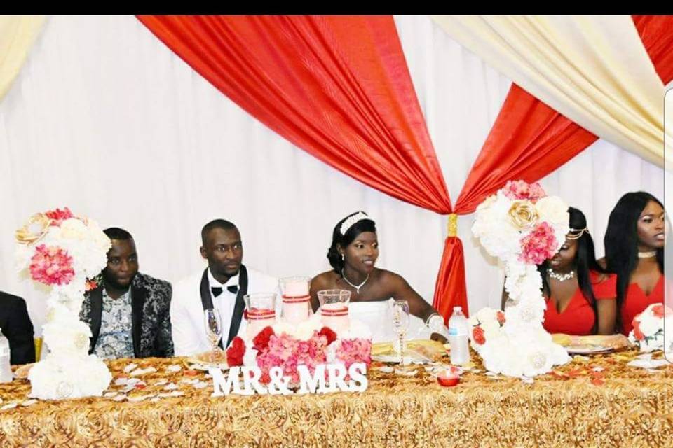 Newlyweds at the head table