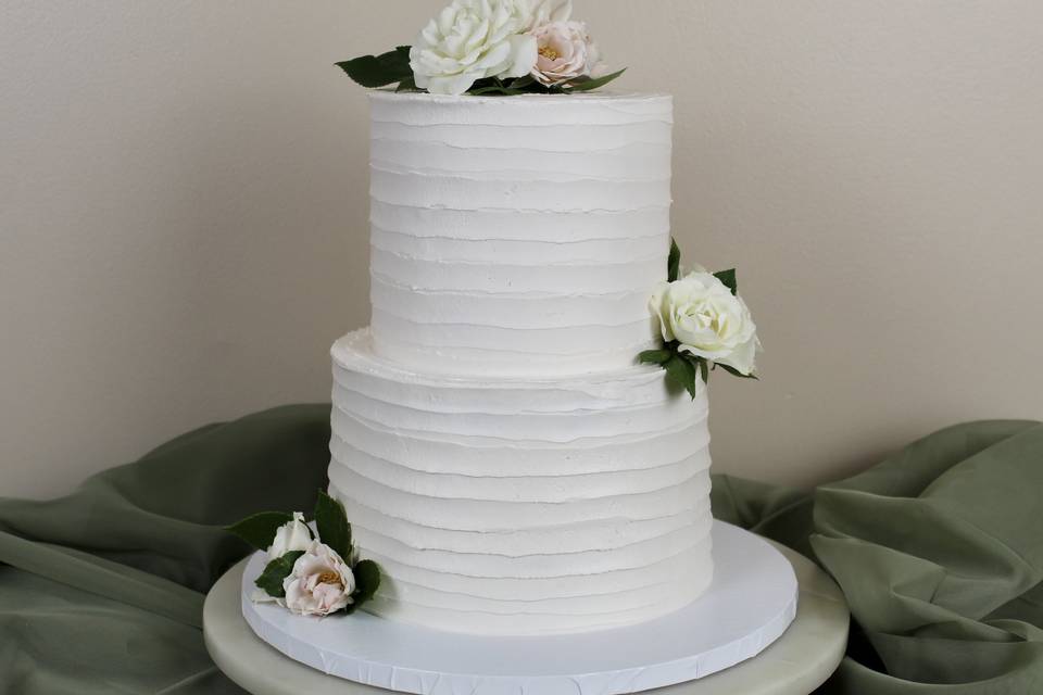 White & Blush Floral Cake