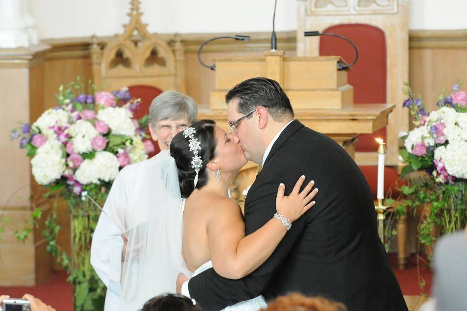 Newlyweds kiss