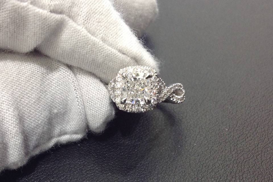 Cushion halo engagement ring