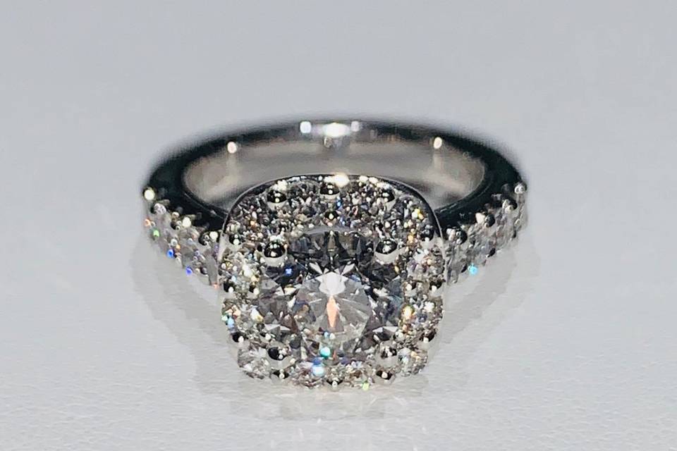 Cushion halo engagement ring