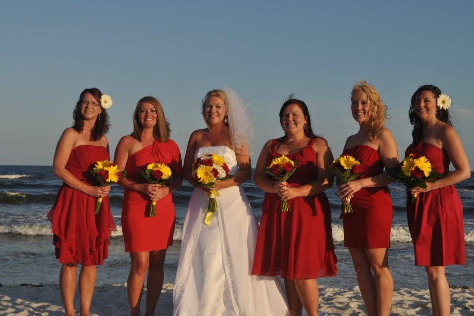 The bride with her bridesmaids