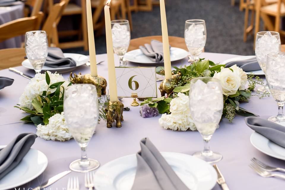 Inside wedding tent set up