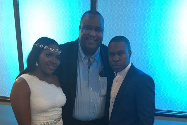 With the bride and groom