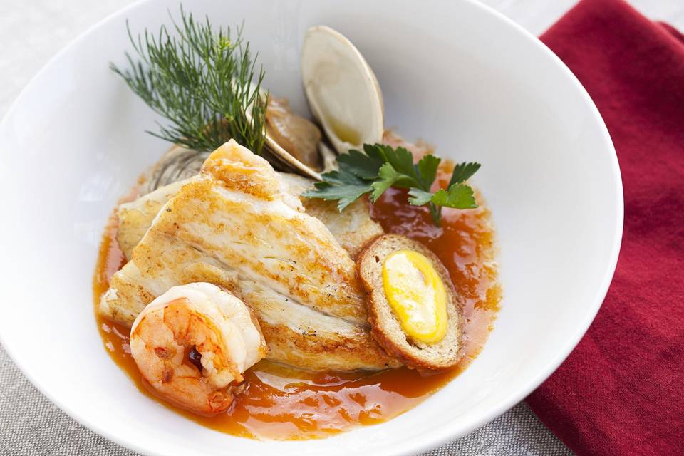 Hake with bouillabaisse sauce